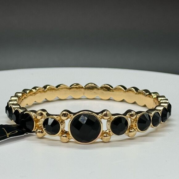 Thalia Sodi Beautiful Gold Tone Black Crystal Bangle Bracelet - Picture 3 of 8